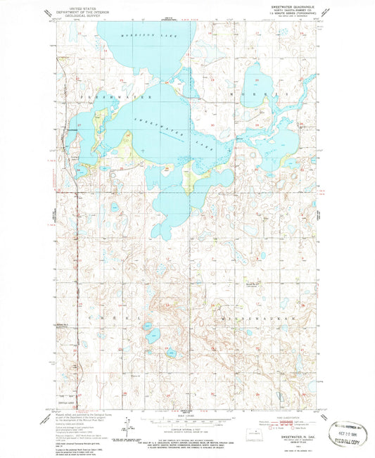 Classic USGS Sweetwater North Dakota 7.5'x7.5' Topo Map Image