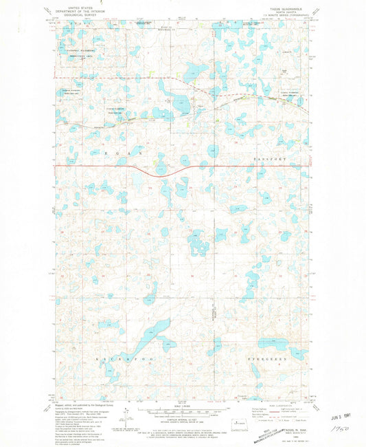 Classic USGS Tagus North Dakota 7.5'x7.5' Topo Map Image