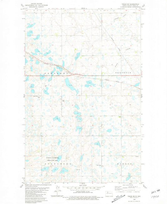 Classic USGS Tagus SE North Dakota 7.5'x7.5' Topo Map Image