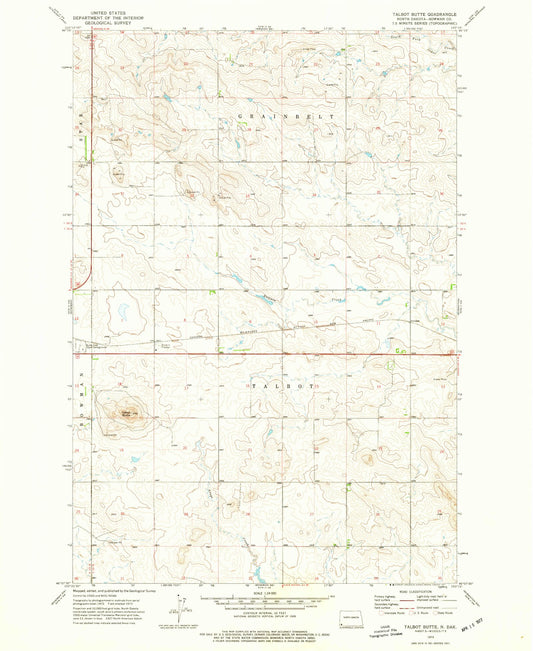 Classic USGS Talbot Butte North Dakota 7.5'x7.5' Topo Map Image