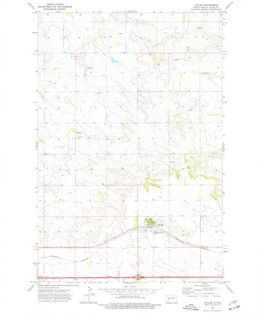 Classic USGS Taylor North Dakota 7.5'x7.5' Topo Map Image