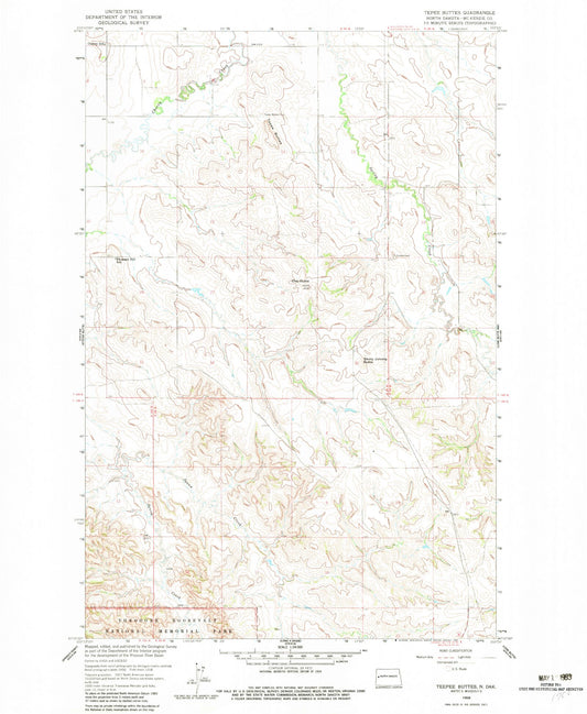 Classic USGS Tepee Buttes North Dakota 7.5'x7.5' Topo Map Image
