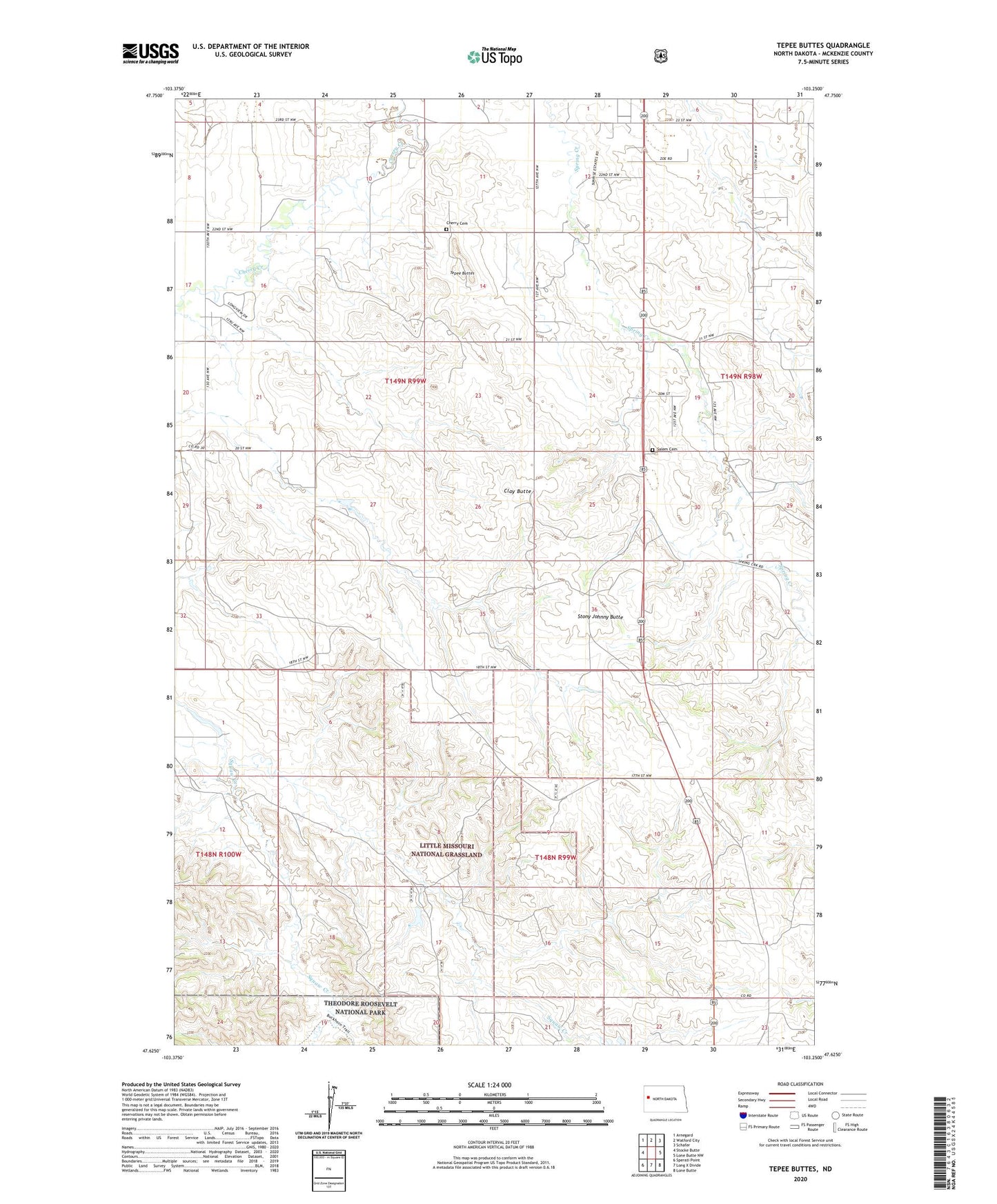 Tepee Buttes North Dakota US Topo Map Image