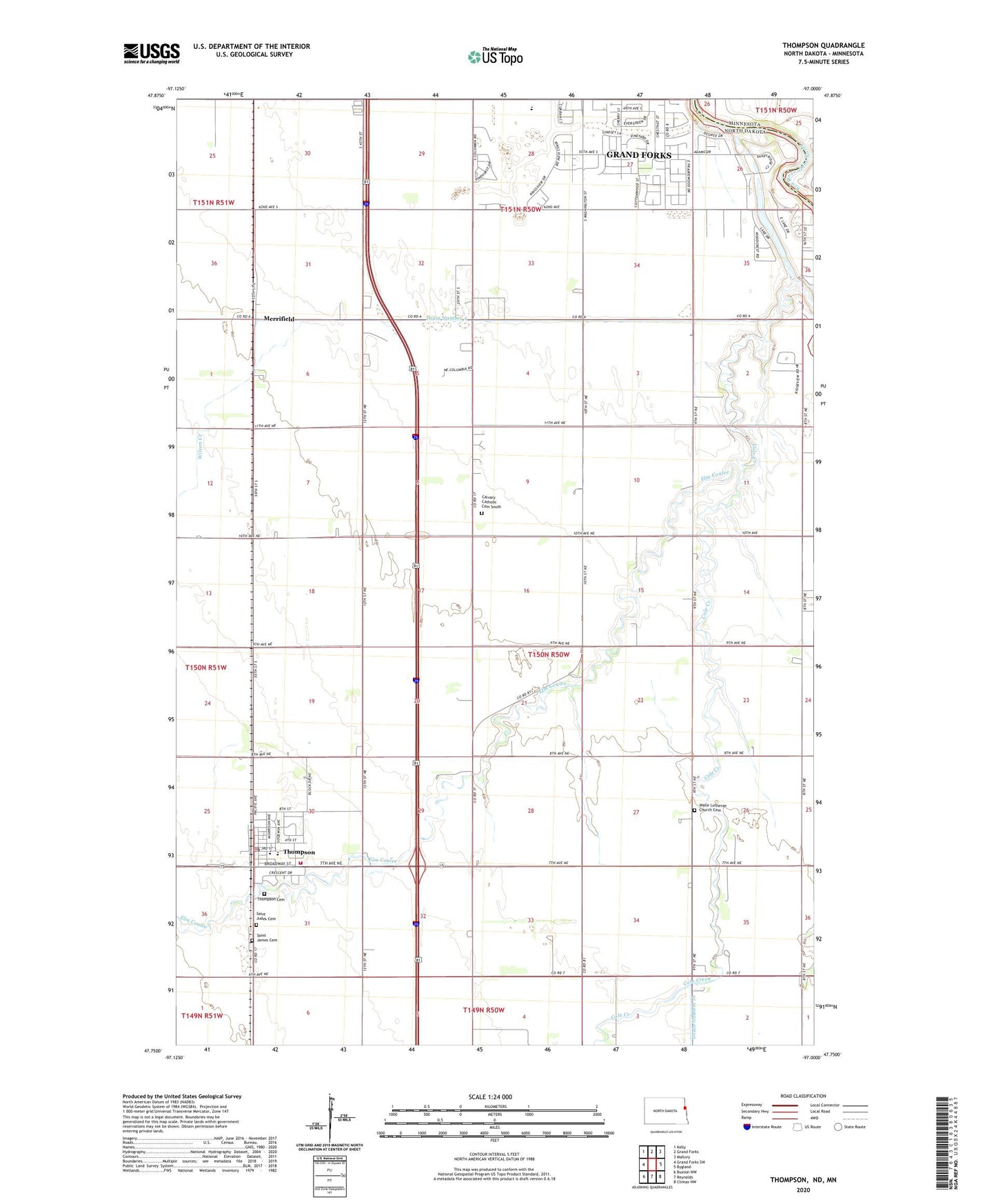 Thompson North Dakota US Topo Map Image