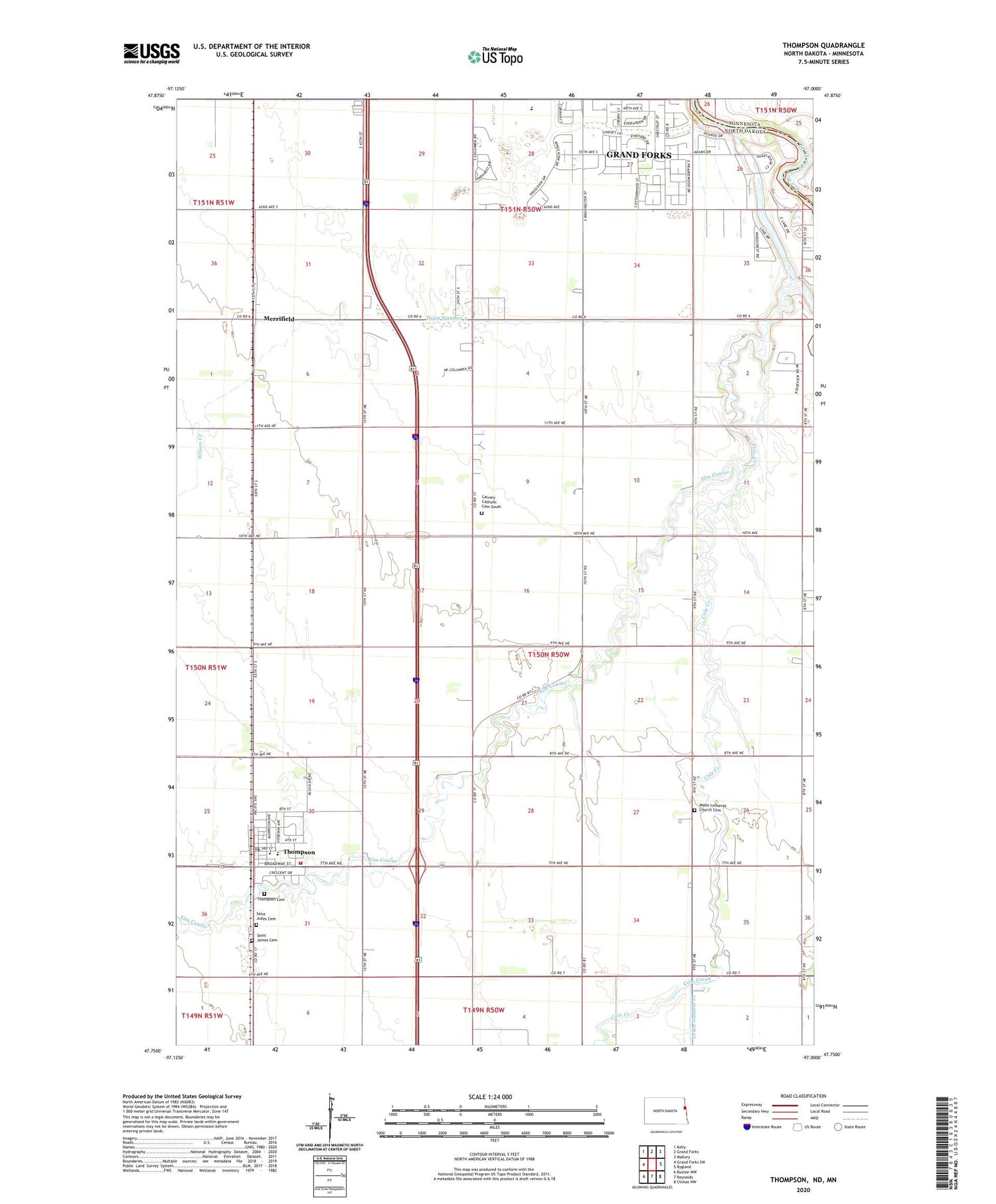 Thompson North Dakota US Topo Map Image