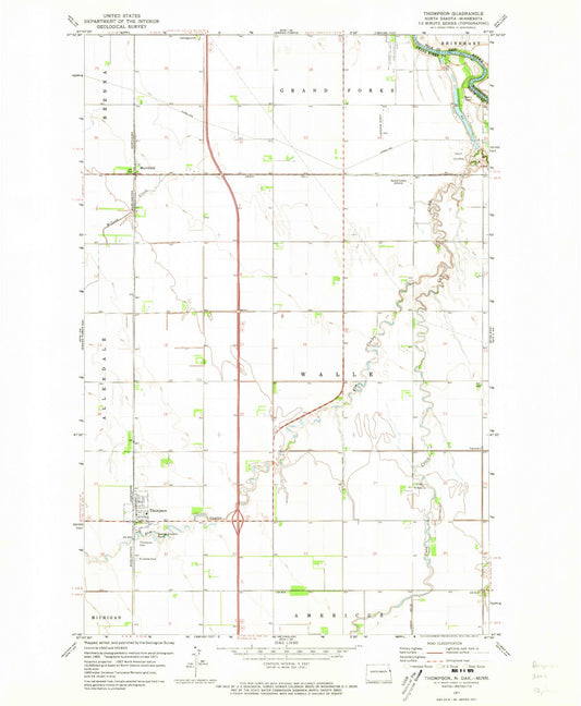 Classic USGS Thompson North Dakota 7.5'x7.5' Topo Map Image