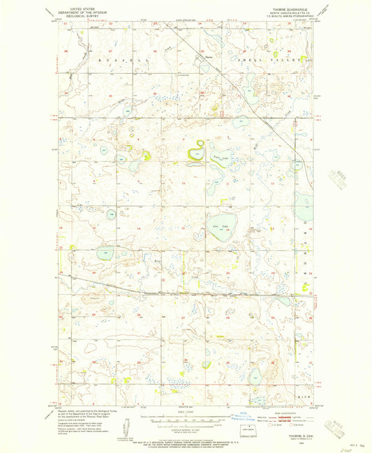 Classic USGS Thorne North Dakota 7.5'x7.5' Topo Map Image