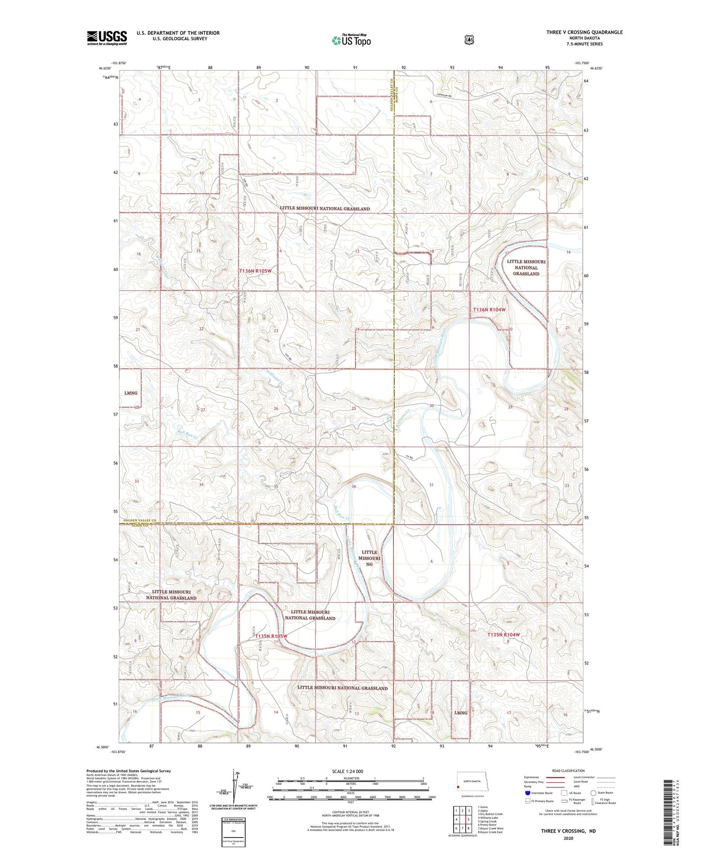 Three V Crossing North Dakota US Topo Map Image