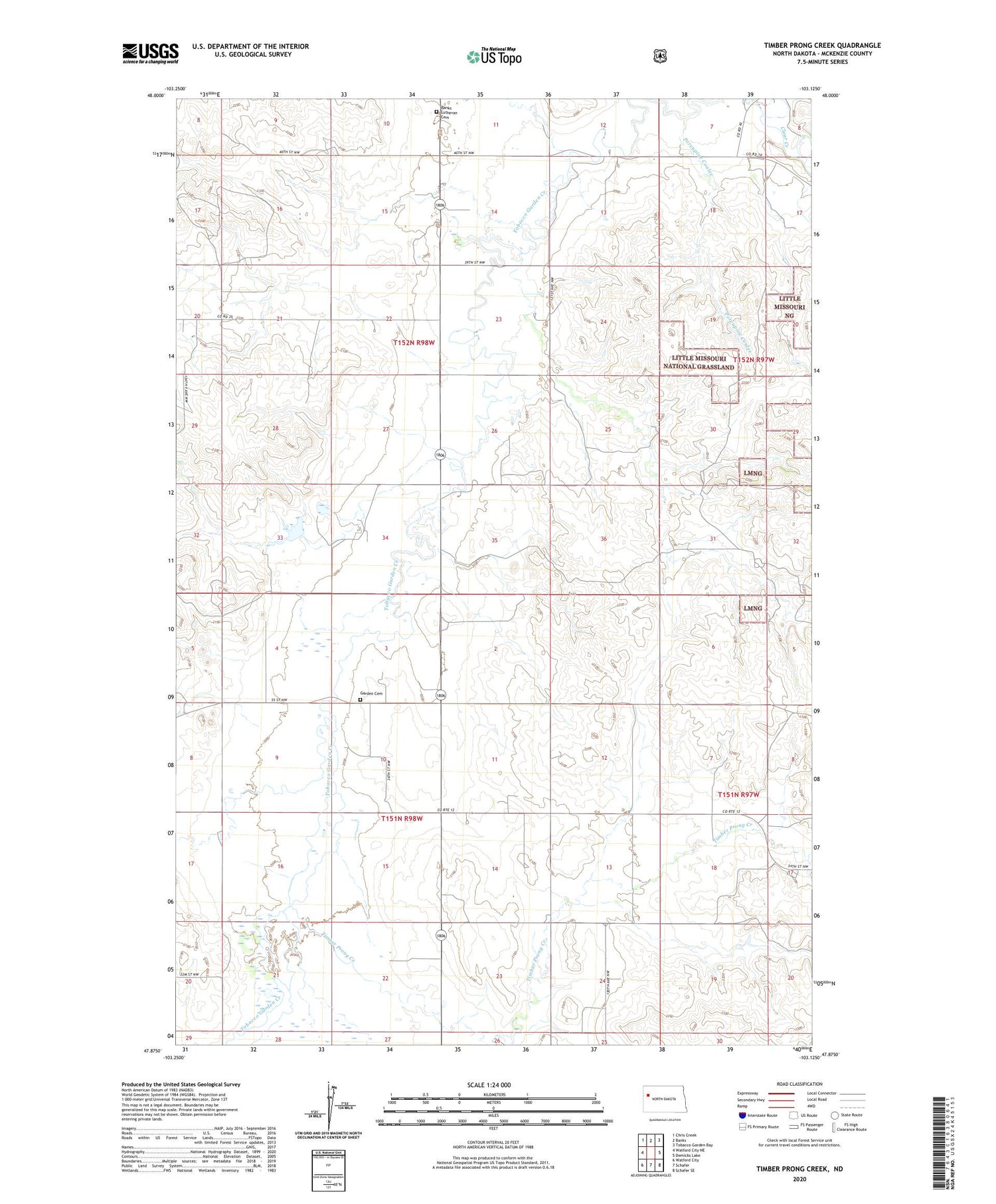 Timber Prong Creek North Dakota US Topo Map Image
