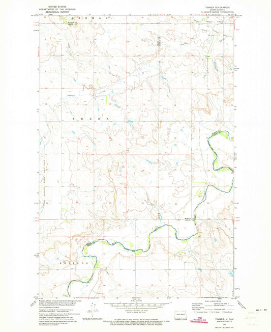 Classic USGS Timmer North Dakota 7.5'x7.5' Topo Map Image
