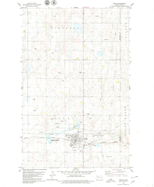 Classic USGS Tioga North Dakota 7.5'x7.5' Topo Map Image