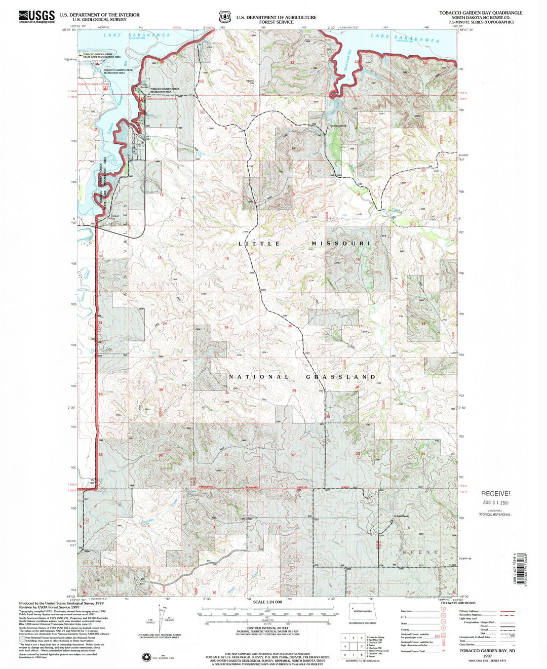 Classic USGS Tobacco Garden Bay North Dakota 7.5'x7.5' Topo Map