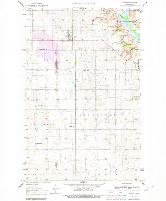 Classic USGS Tolley North Dakota 7.5'x7.5' Topo Map Image