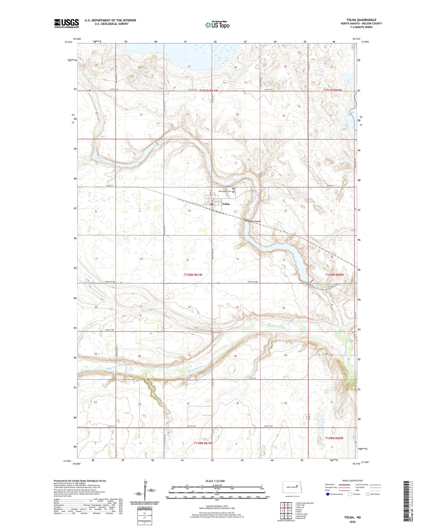 Tolna North Dakota US Topo Map Image