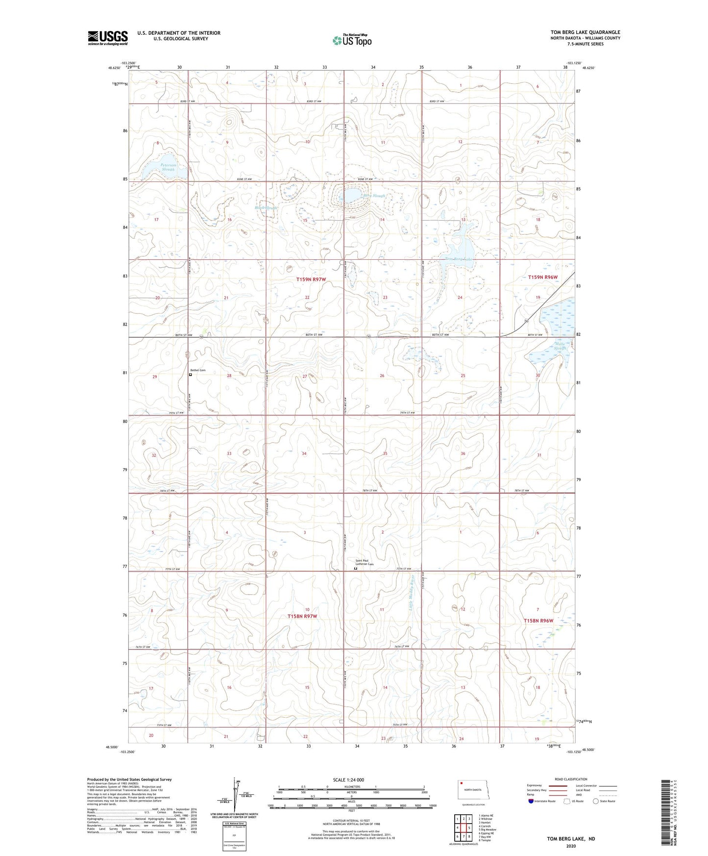 Tom Berg Lake North Dakota US Topo Map Image