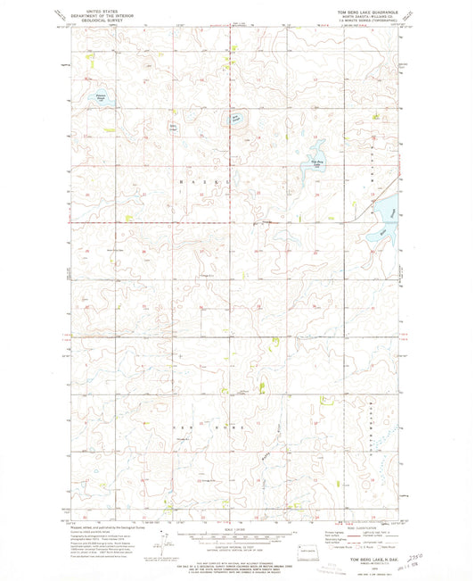 Classic USGS Tom Berg Lake North Dakota 7.5'x7.5' Topo Map Image