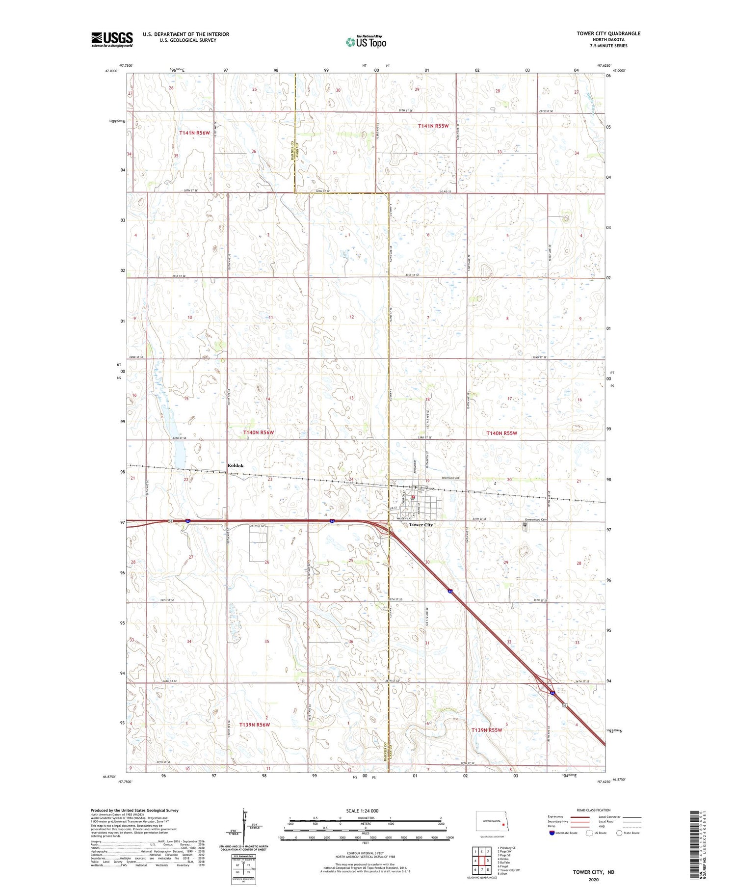 Tower City North Dakota US Topo Map Image