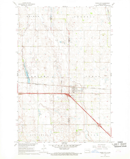 Classic USGS Tower City North Dakota 7.5'x7.5' Topo Map Image