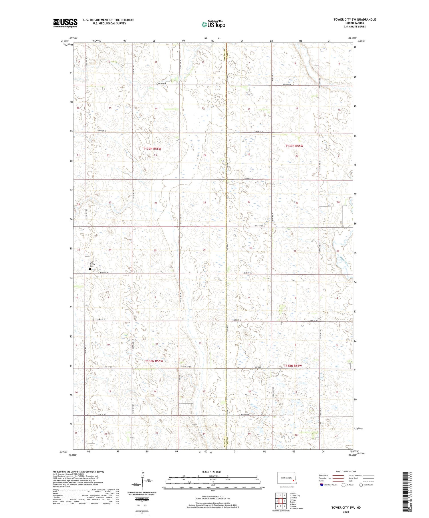 Tower City SW North Dakota US Topo Map Image