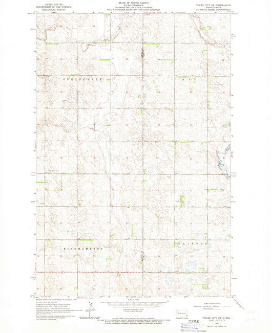 Classic USGS Tower City SW North Dakota 7.5'x7.5' Topo Map Image