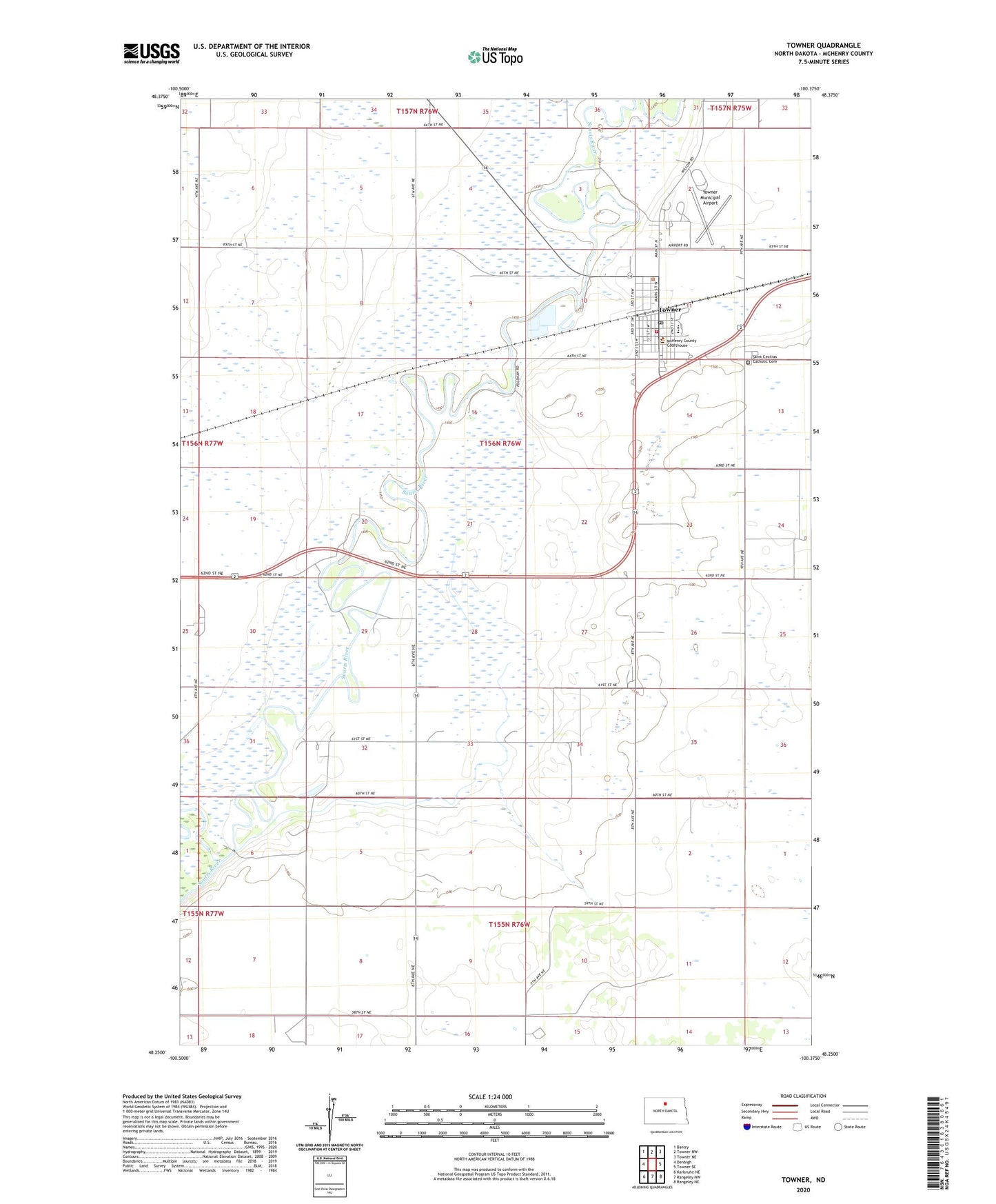Towner North Dakota US Topo Map Image