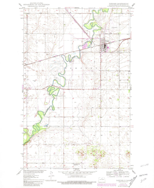 Classic USGS Towner North Dakota 7.5'x7.5' Topo Map Image