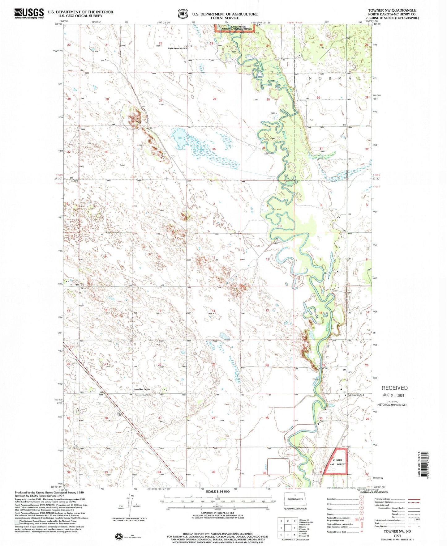 Classic USGS Towner NW North Dakota 7.5'x7.5' Topo Map Image