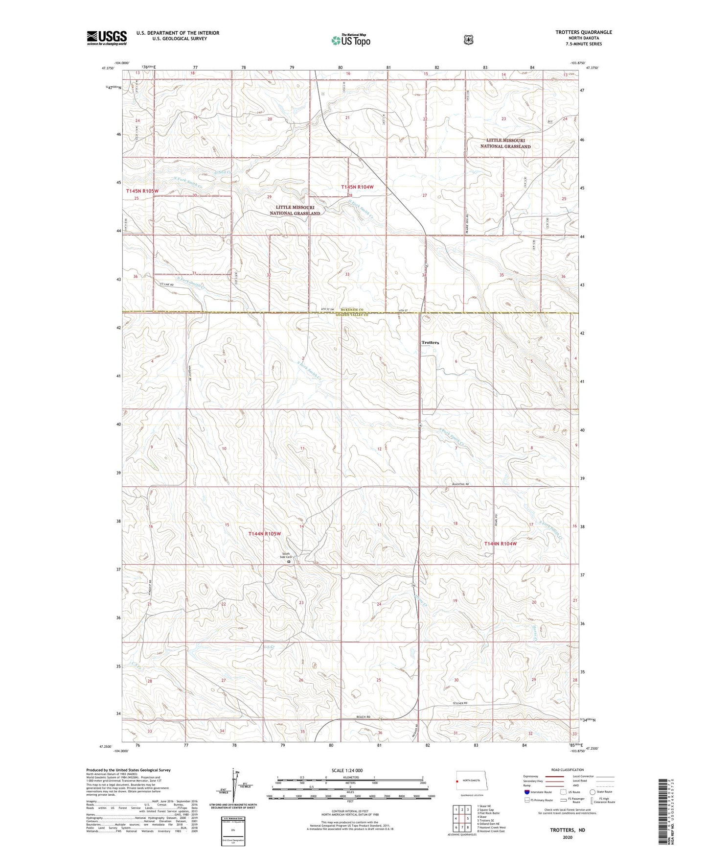 Trotters North Dakota US Topo Map Image