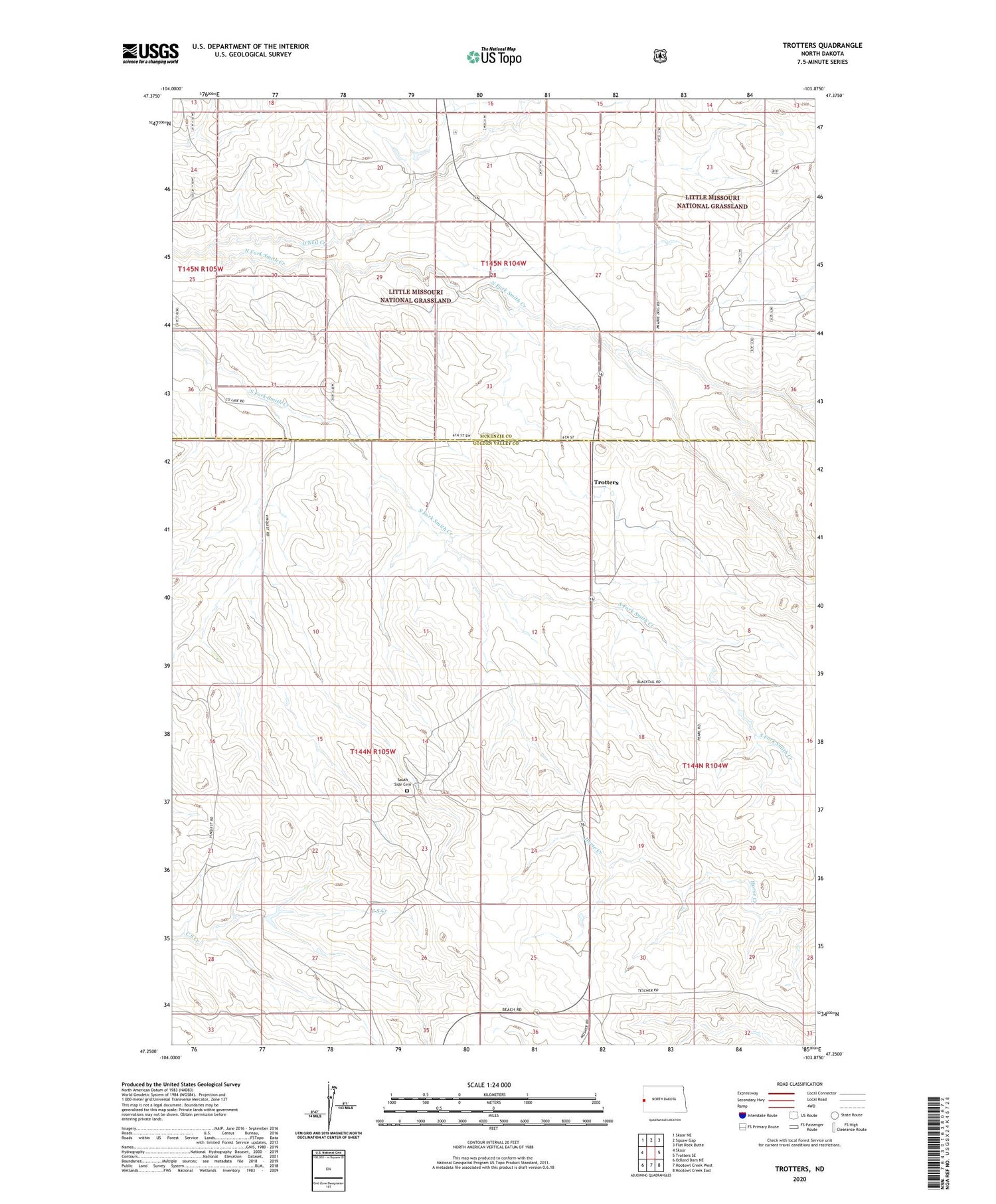 Trotters North Dakota US Topo Map Image