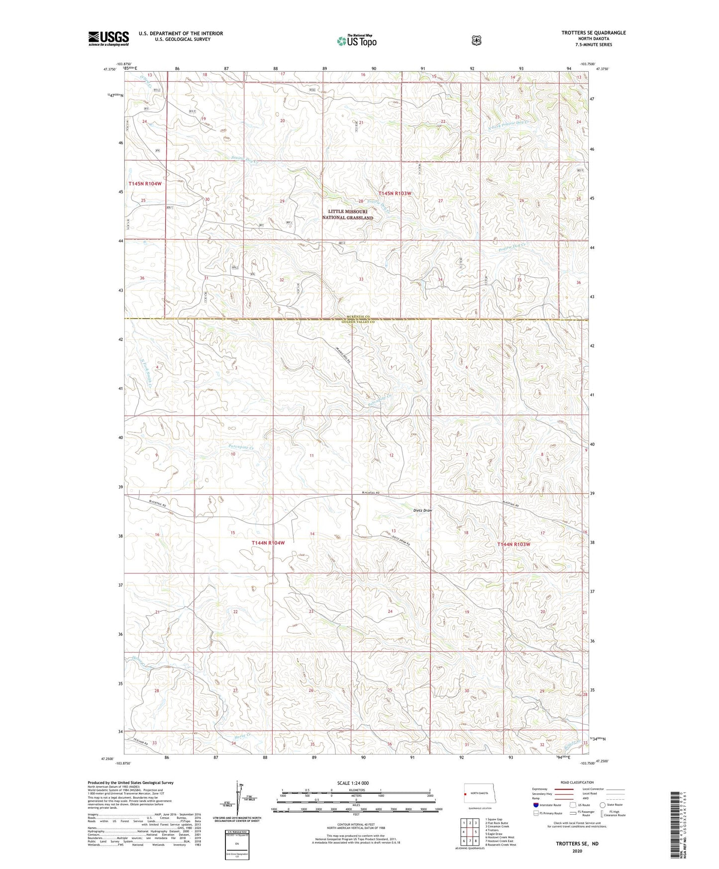 Trotters SE North Dakota US Topo Map Image