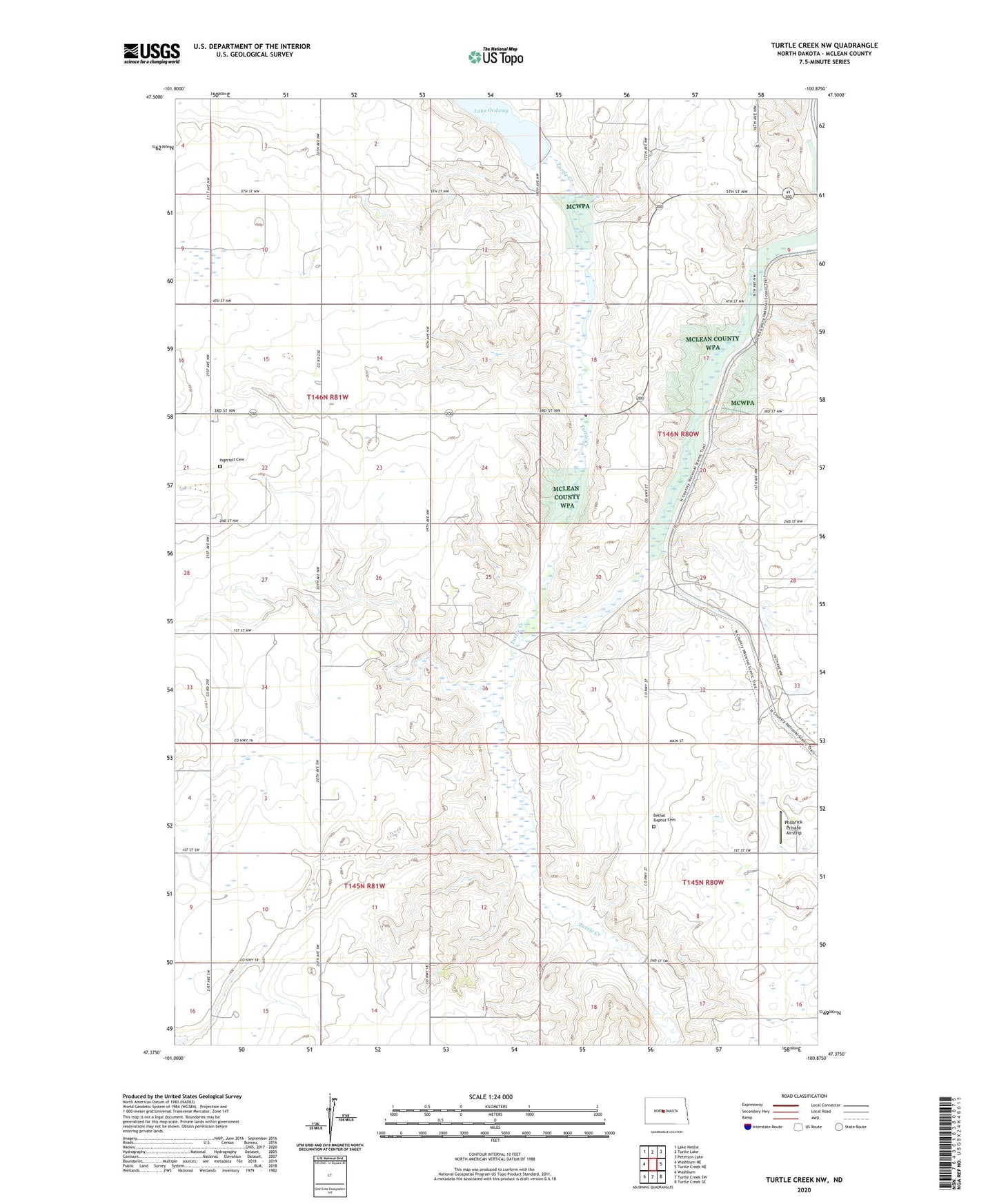 Turtle Creek NW North Dakota US Topo Map Image