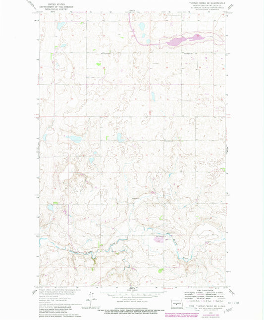 Classic USGS Turtle Creek SE North Dakota 7.5'x7.5' Topo Map Image