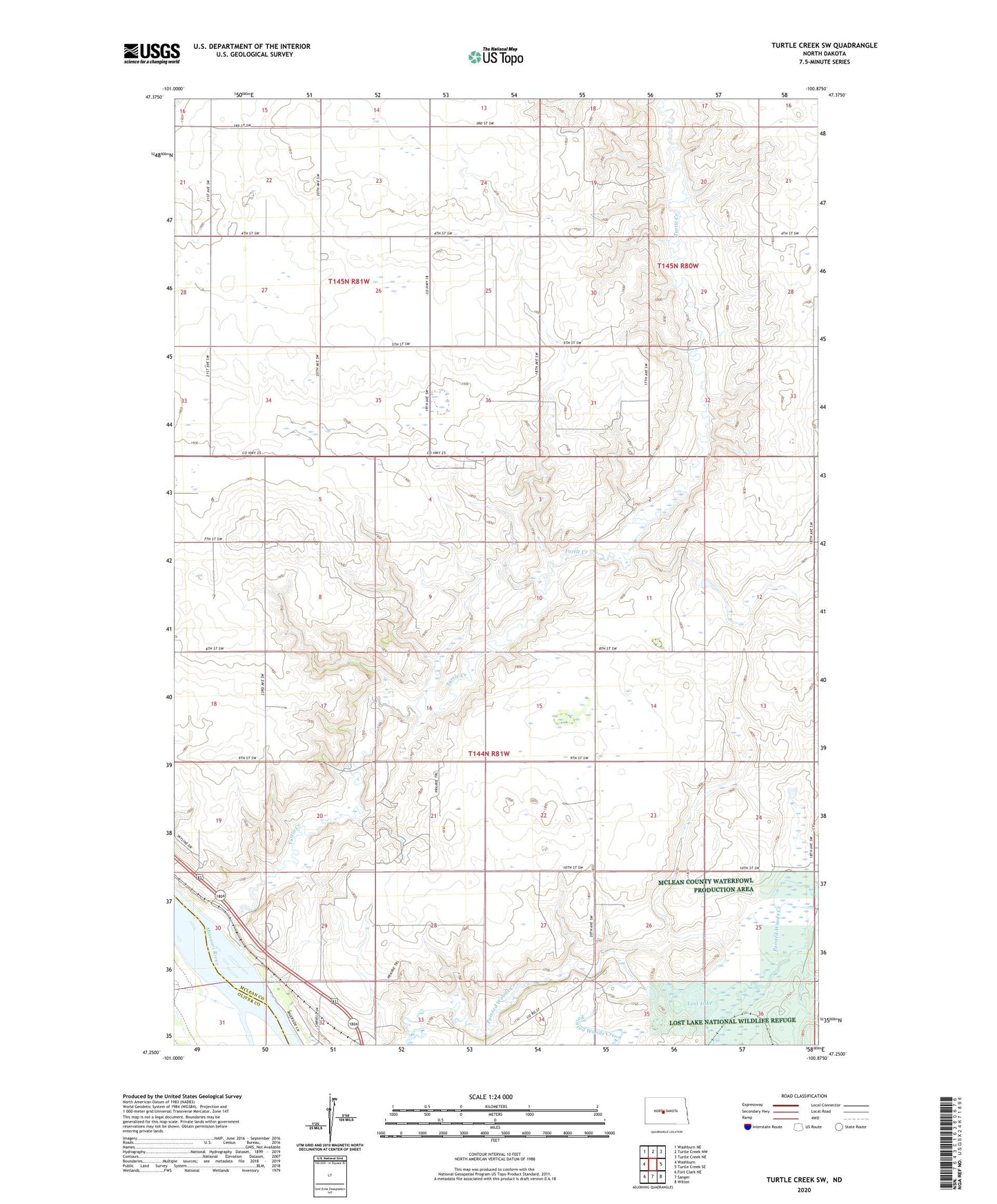 Turtle Creek SW North Dakota US Topo Map Image