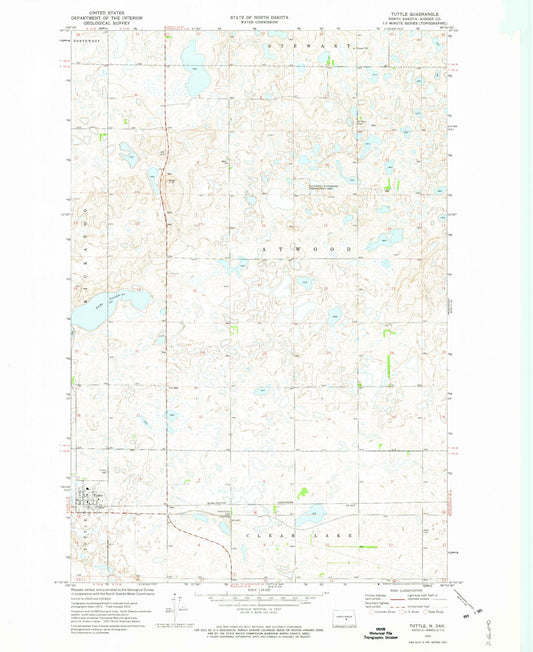 Classic USGS Tuttle North Dakota 7.5'x7.5' Topo Map Image