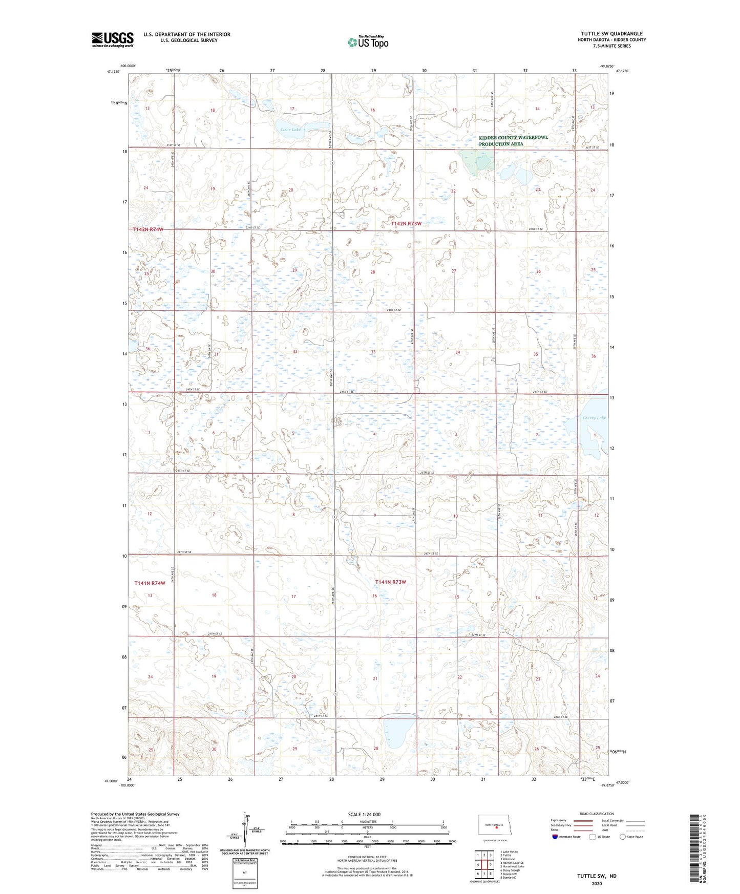 Tuttle SW North Dakota US Topo Map Image