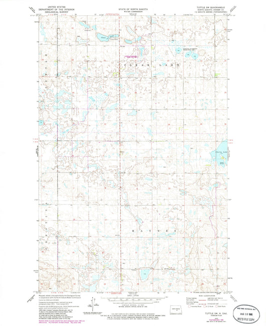 Classic USGS Tuttle SW North Dakota 7.5'x7.5' Topo Map Image