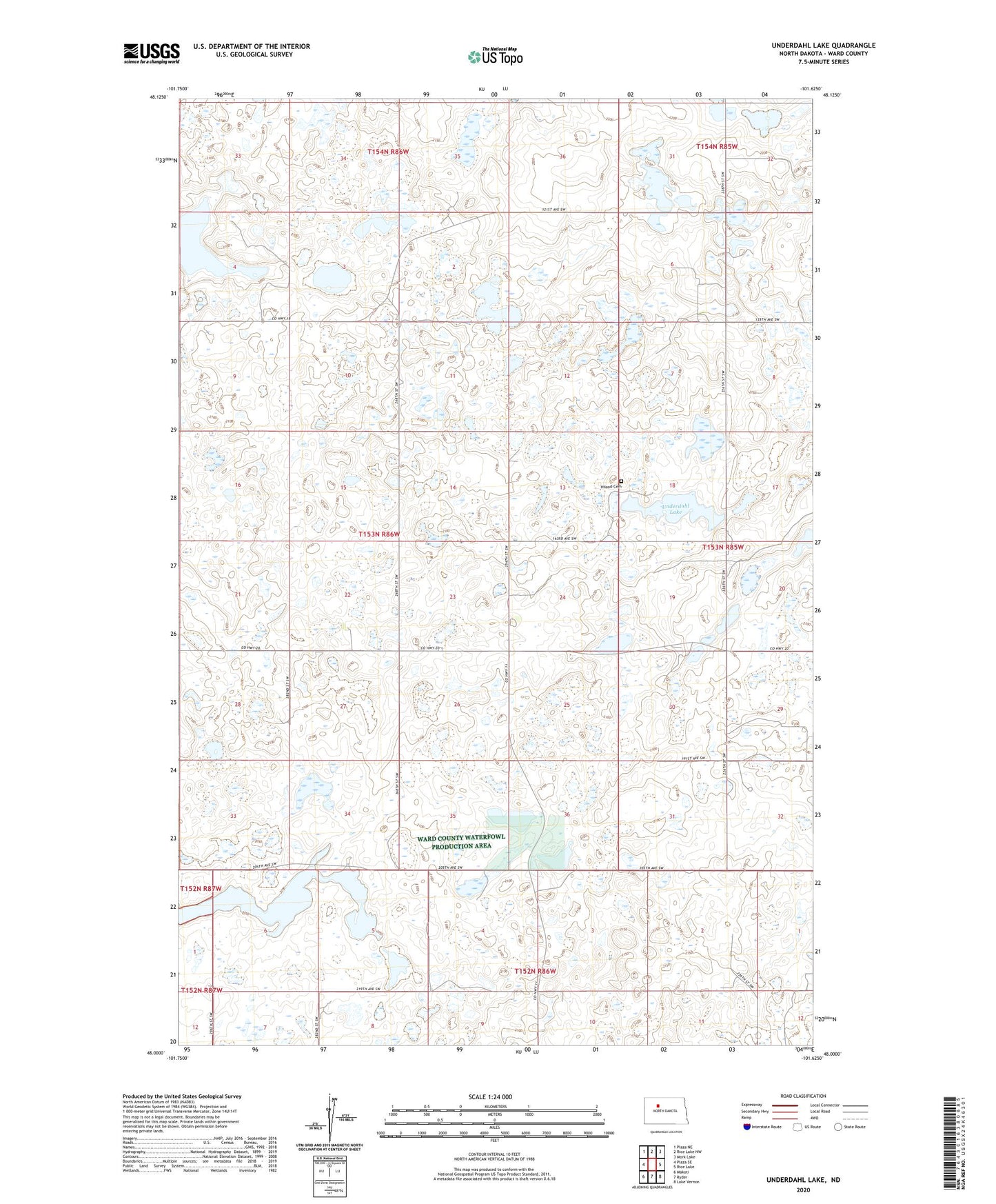 Underdahl Lake North Dakota US Topo Map Image