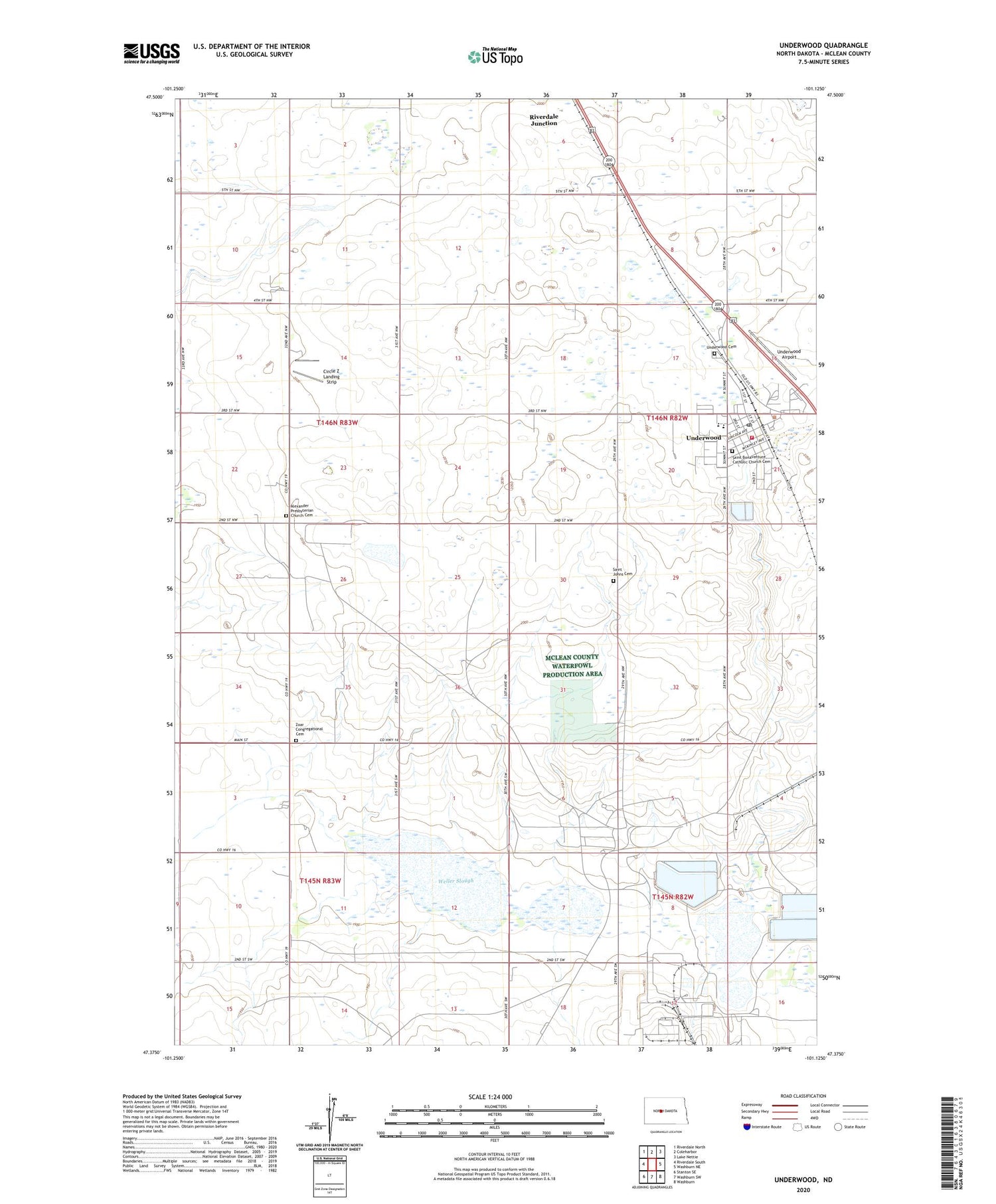 Underwood North Dakota US Topo Map Image