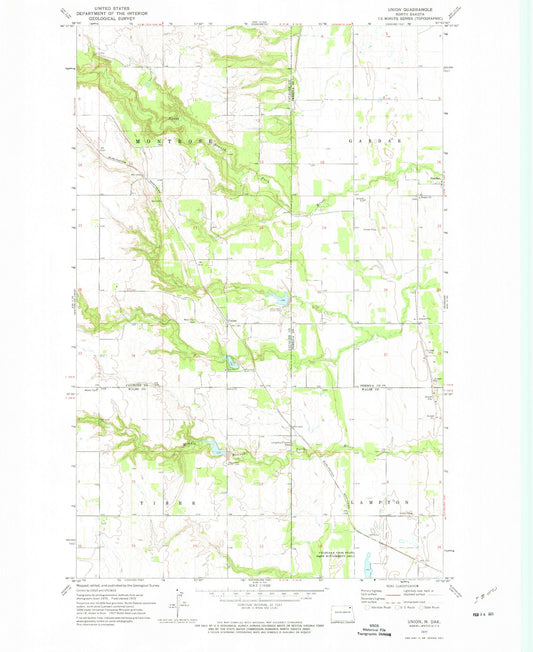 Classic USGS Union North Dakota 7.5'x7.5' Topo Map Image