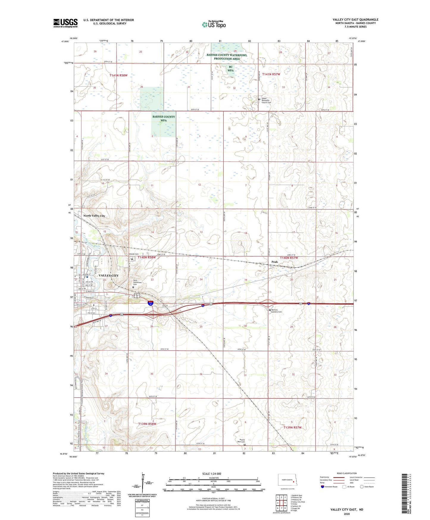 Valley City East North Dakota US Topo Map Image