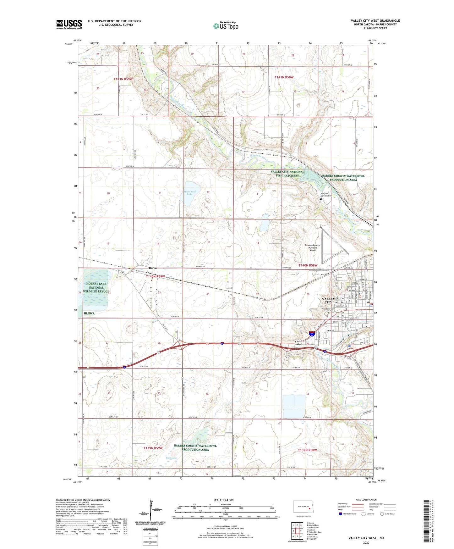 Valley City West North Dakota US Topo Map Image