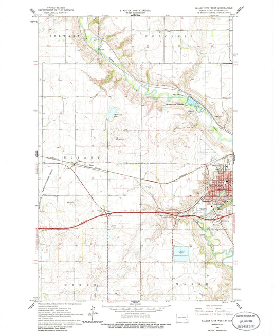 Classic USGS Valley City West North Dakota 7.5'x7.5' Topo Map Image