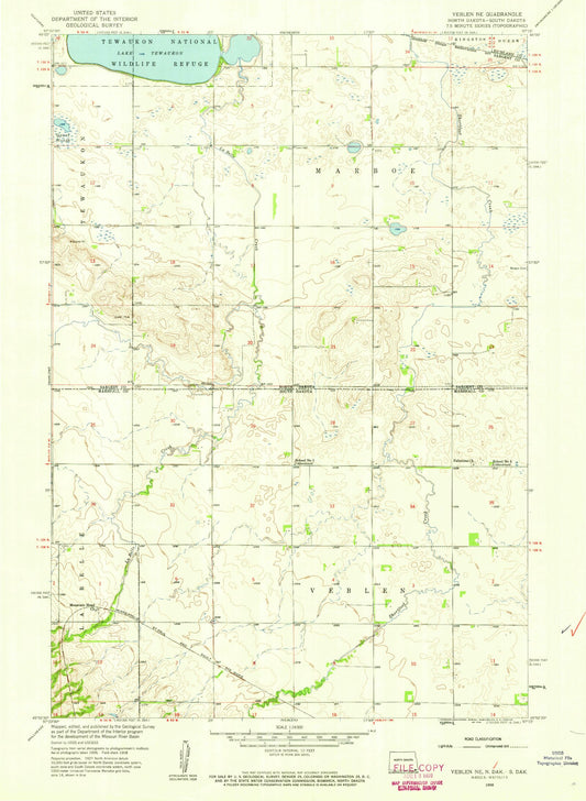 Classic USGS Veblen NE North Dakota 7.5'x7.5' Topo Map Image