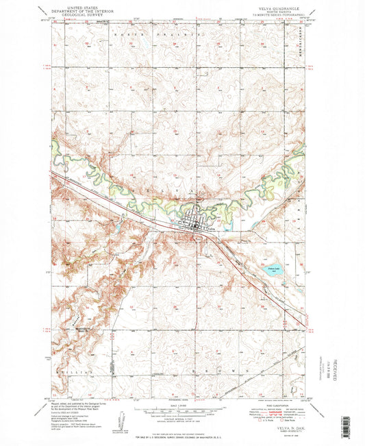 Classic USGS Velva North Dakota 7.5'x7.5' Topo Map Image