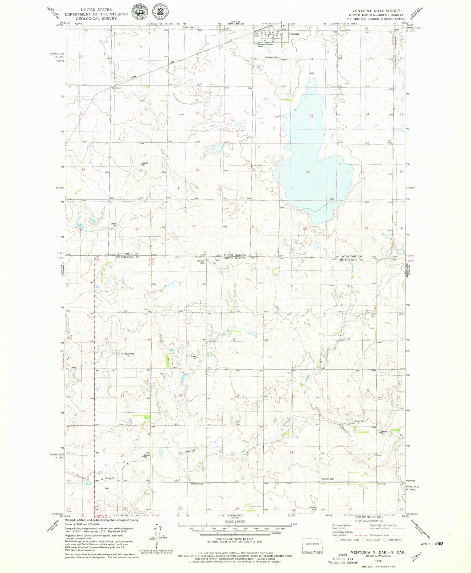 Classic USGS Venturia North Dakota 7.5'x7.5' Topo Map Image