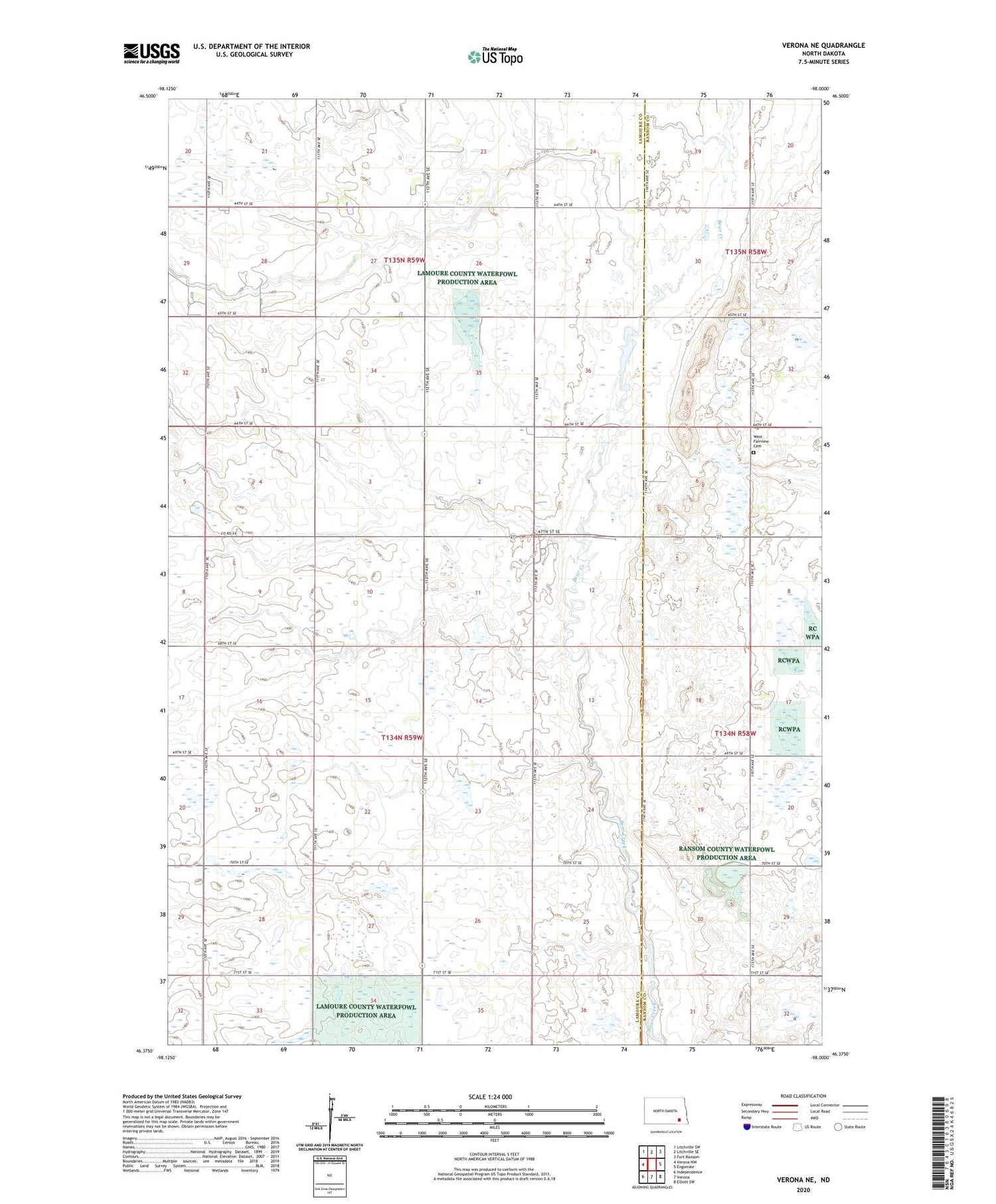 Verona NE North Dakota US Topo Map Image