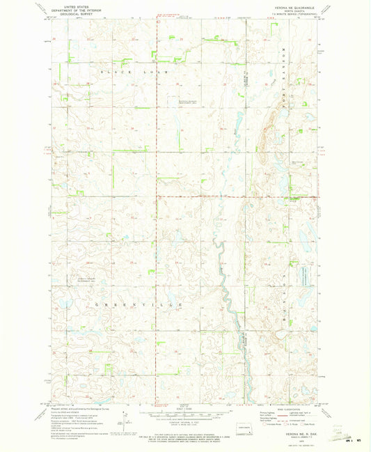 Classic USGS Verona NE North Dakota 7.5'x7.5' Topo Map Image