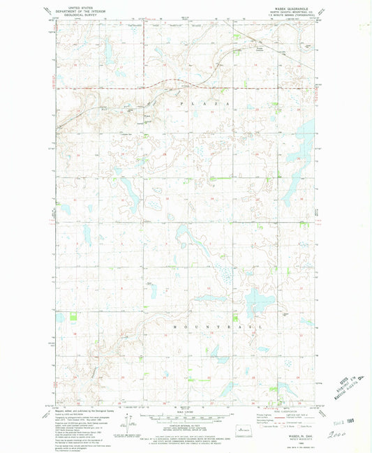 Classic USGS Wabek North Dakota 7.5'x7.5' Topo Map Image