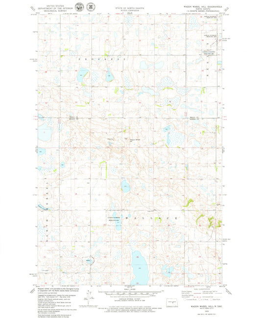 Classic USGS Wagon Wheel Hill North Dakota 7.5'x7.5' Topo Map Image