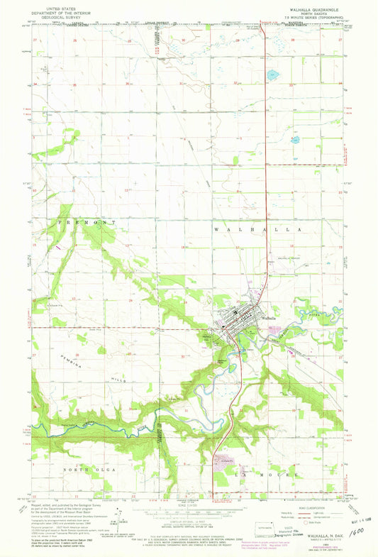Classic USGS Walhalla North Dakota 7.5'x7.5' Topo Map Image